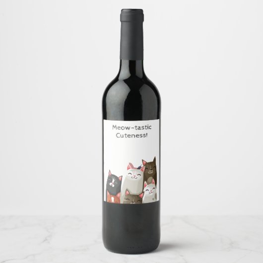 Étiquette Pour Bouteilles De Vin Cute chat (Devant)
