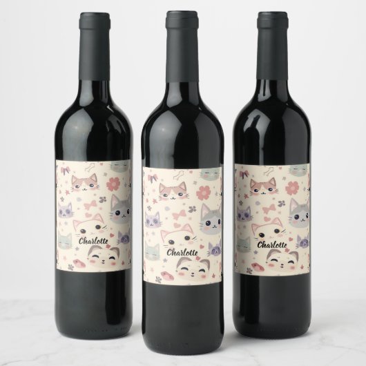 Étiquette Pour Bouteilles De Vin Cute Chat simple chaton Motif (Bouteilles)