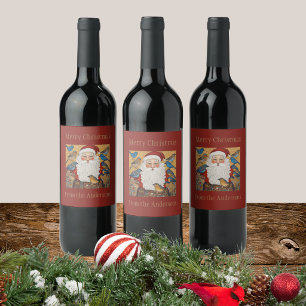 Étiquette Pour Bouteilles De Vin Cute Custom Rich Red Santa Claus Bluebirds
