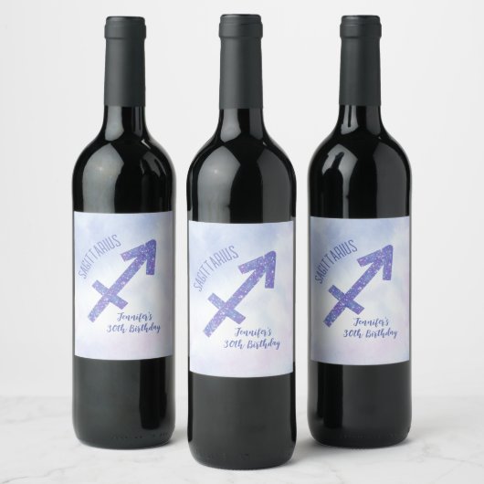 Étiquette Pour Bouteilles De Vin Cute Custom Sagittarius Purple Anniversaire (Bouteilles)