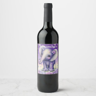 Étiquette Pour Bouteilles De Vin Cute Elephant violet Baby shower Étiquette de vin