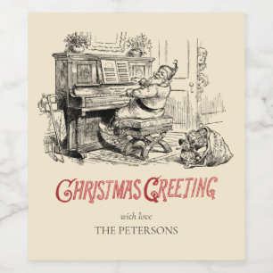 Étiquette Pour Bouteilles De Vin Cute Festive Vintage Victorian Père Noël avec Pian