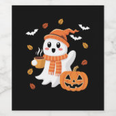 Étiquette Pour Bouteilles De Vin Cute Ghost Boire Café de glace Halloween (Étiquettes simples)