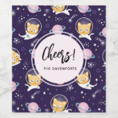Étiquette Pour Bouteilles De Vin Cute Kitty Chat Astronauts Motif (Étiquettes simples)