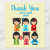 Étiquette Pour Bouteilles De Vin Cute Kokeshi poupées japonaises (Étiquettes simples)