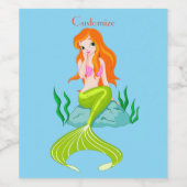 Étiquette Pour Bouteilles De Vin Cute Sirène Redhead Thunder_Cove (Étiquettes simples)