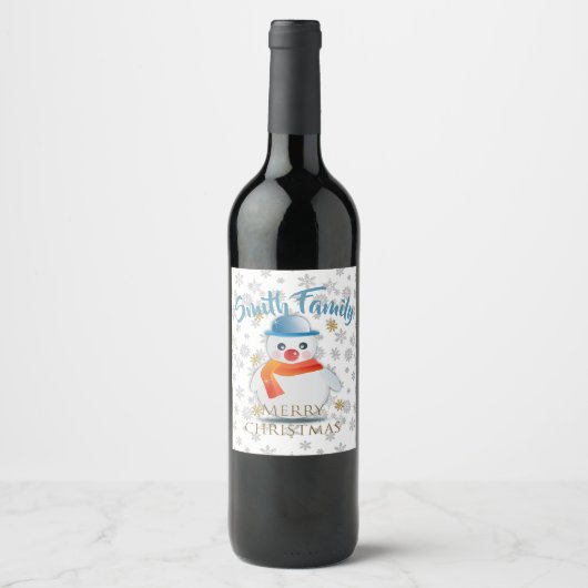 Étiquette Pour Bouteilles De Vin Cute Snowman (Devant)