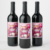 Étiquette Pour Bouteilles De Vin Cute Valentine's day cat/chaton (Bouteilles)