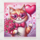 Étiquette Pour Bouteilles De Vin Cute Valentine's day cat/chaton (Étiquettes simples)