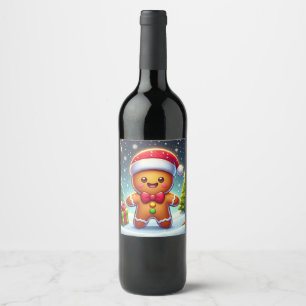Étiquette Pour Bouteilles De Vin Cute Whimsical Noël/homme en pain d'épices d'hiver