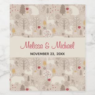 Étiquette Pour Bouteilles De Vin Cute Woodland Animaux Motifs nordiques Mariage