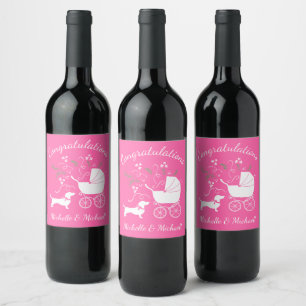 Étiquette Pour Bouteilles De Vin Dachshund Wiener Chien Baby shower fille rose