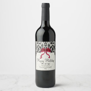 Étiquette Pour Bouteilles De Vin Damassé noire et arc rouge, vacances