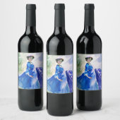 Étiquette Pour Bouteilles De Vin Dame en Robe Bleue - Peinture aquarelle (Bouteilles)