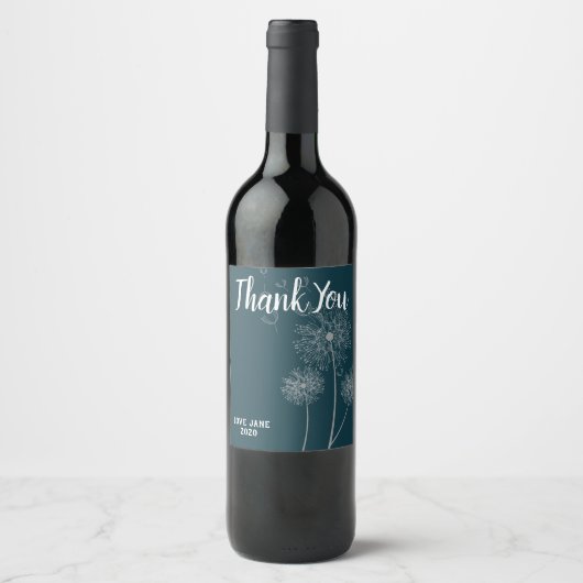 Étiquette Pour Bouteilles De Vin Dandelion floral moderne merci cadeau (Devant)