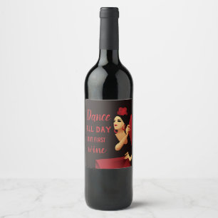 Étiquette Pour Bouteilles De Vin Danseur de flamenco espagnol avec ventilateur noir