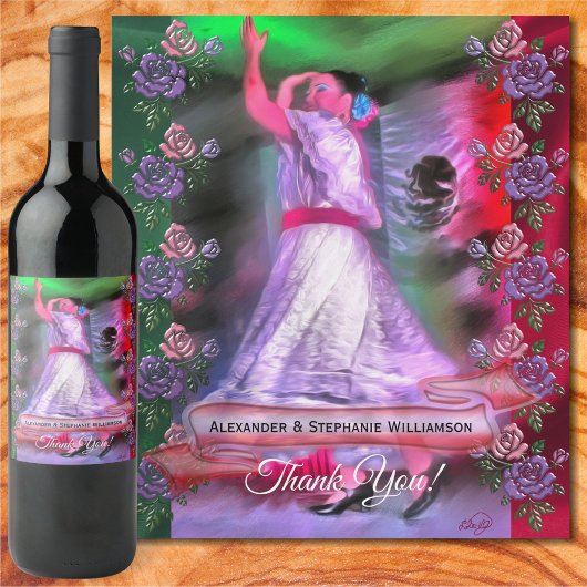 Étiquette Pour Bouteilles De Vin Danseuse mexicaine Merci 0175
