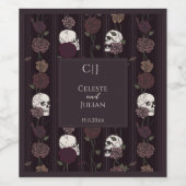 Étiquette Pour Bouteilles De Vin Dark Burgundy Gothic Skull & Rose Wedding (Étiquettes simples)