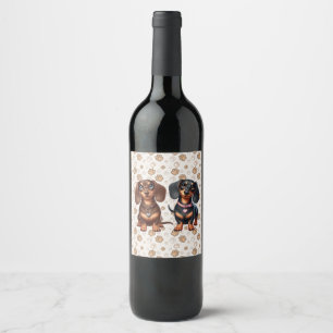 Étiquette Pour Bouteilles De Vin De mignons amis dachshund