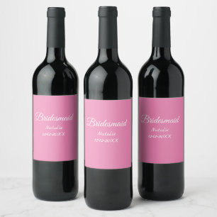 Étiquette Pour Bouteilles De Vin Demoiselle d'honneur rose minimaliste texte nom an