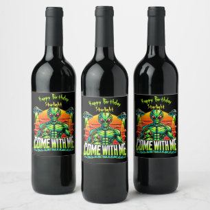 Étiquette Pour Bouteilles De Vin Des Aliens amicaux explorent les aventures cosmiqu