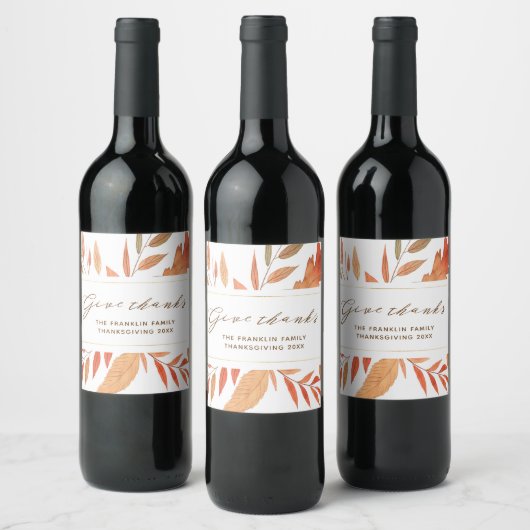 Étiquette Pour Bouteilles De Vin Des Feuilles Rustiques D'Automne Remercient Thanks (Bouteilles)