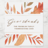 Étiquette Pour Bouteilles De Vin Des Feuilles Rustiques D'Automne Remercient Thanks (Étiquettes simples)