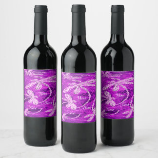 Étiquette Pour Bouteilles De Vin Des libellules argentées sur un ciel magenta magiq