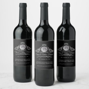 Étiquette Pour Bouteilles De Vin Des perles d'argent sur le 25ème anniversaire Mari