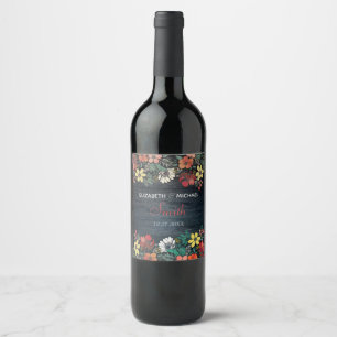 Étiquette Pour Bouteilles De Vin Design à motif floral rose mignon