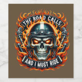 Étiquette Pour Bouteilles De Vin Design crâne avec flammes et éléments de moto (Étiquettes simples)