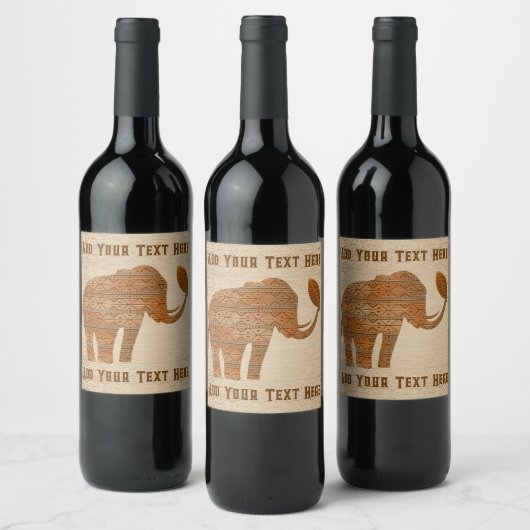 Étiquette Pour Bouteilles De Vin Design d'art tribal des éléphants (Bouteilles)
