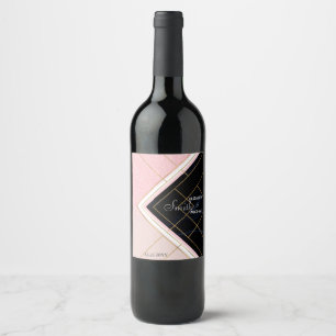 Étiquette Pour Bouteilles De Vin Design géométrique moderne Grilles d'or rose