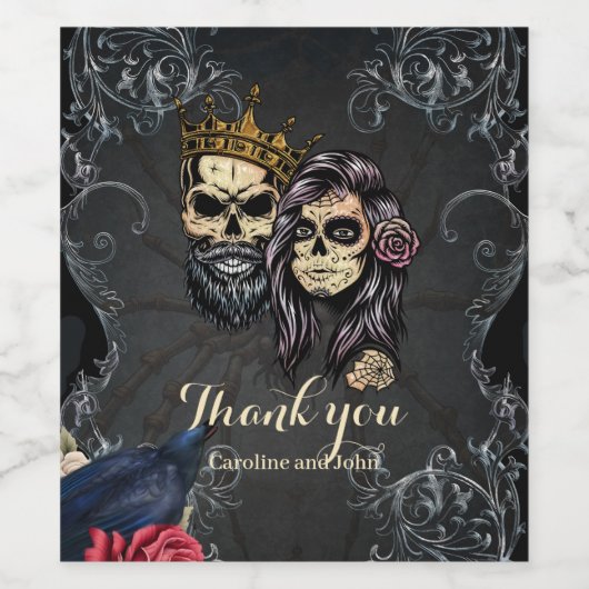 Étiquette Pour Bouteilles De Vin Design mariage gothique foncé avec crânes (Étiquettes simples)