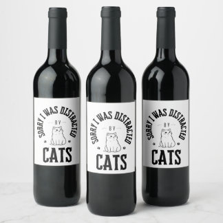 Étiquette Pour Bouteilles De Vin Désolé, j'étais distrait par les boutons de chats