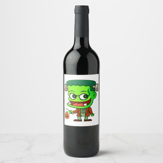 Étiquette Pour Bouteilles De Vin Dessin animé Frankenstein (Devant)