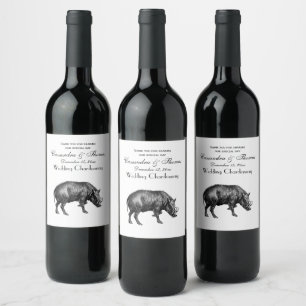 Étiquette Pour Bouteilles De Vin Dessin vintage de sanglier BW