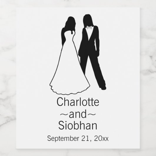 Étiquette Pour Bouteilles De Vin Deux Mariées Sauvegardent Le Mariage Date (Étiquettes simples)