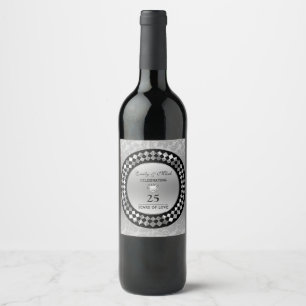 Étiquette Pour Bouteilles De Vin Diamants D'Argent Et Coeur - Anniversaire De L'Arg
