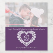 Étiquette Pour Bouteilles De Vin Diamond coeur mariage 60 ans photo personnalisée (Étiquettes simples)