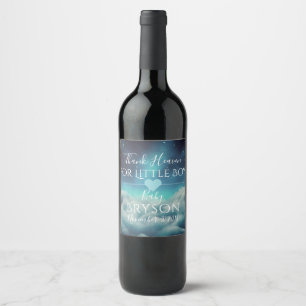 Étiquette Pour Bouteilles De Vin Dieu merci aux petits garçons Nuages et ciel étoi