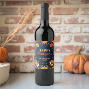 Étiquette Pour Bouteilles De Vin Dinde de la fête de Thanksgiving de l'art folklori