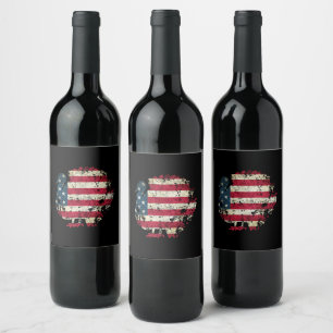 Étiquette Pour Bouteilles De Vin Dinde de Thanksgiving avec drapeau américain