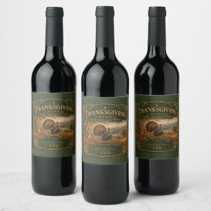 Étiquette Pour Bouteilles De Vin Dindon Sauvage de Thanksgiving