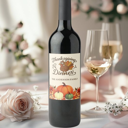 Étiquette Pour Bouteilles De Vin Dîner d'action de grâces citrouilles de dinde