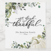 Étiquette Pour Bouteilles De Vin Dîner d'action de grâces Eucalyptus Citrouille (Étiquettes simples)