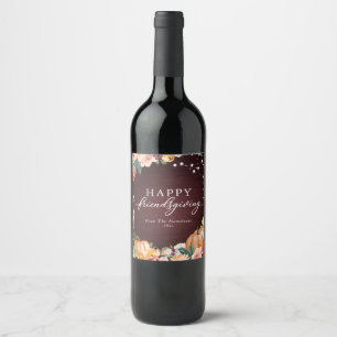 Étiquette Pour Bouteilles De Vin Dîner de Friendsgiving Floral Automnal Rustique
