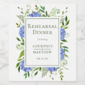 Étiquette Pour Bouteilles De Vin Dîner de répétition Blue Hydrangea (Étiquettes simples)