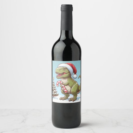 Étiquette Pour Bouteilles De Vin Dinosaure sucre de canne de Noël mignon (Devant)