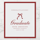 Étiquette Pour Bouteilles De Vin Diplômé Coquette Rouge & Blanc Script Classique (Étiquettes simples)
